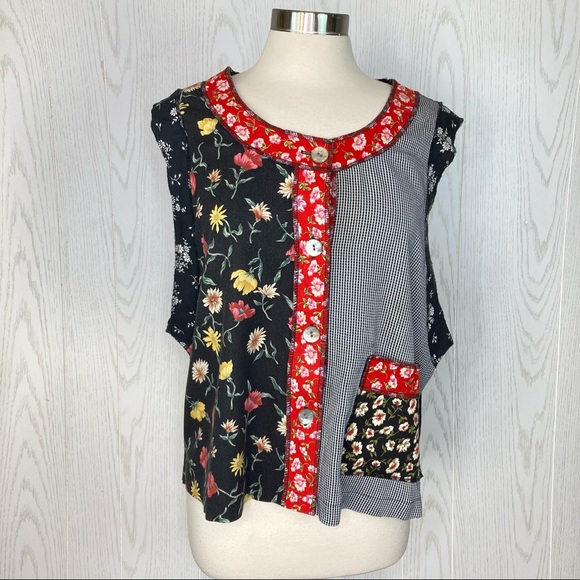 Vintage ‘Art-to-Wear’ Fern Bratten Multicolor Eclectic Pattern Vest Size 18/XL - Picture 4 of 10